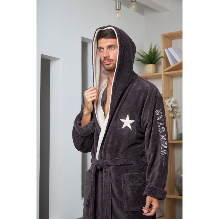 Спортивный мужской бамбуковый халат Vien Star-anthracite, Five Wien