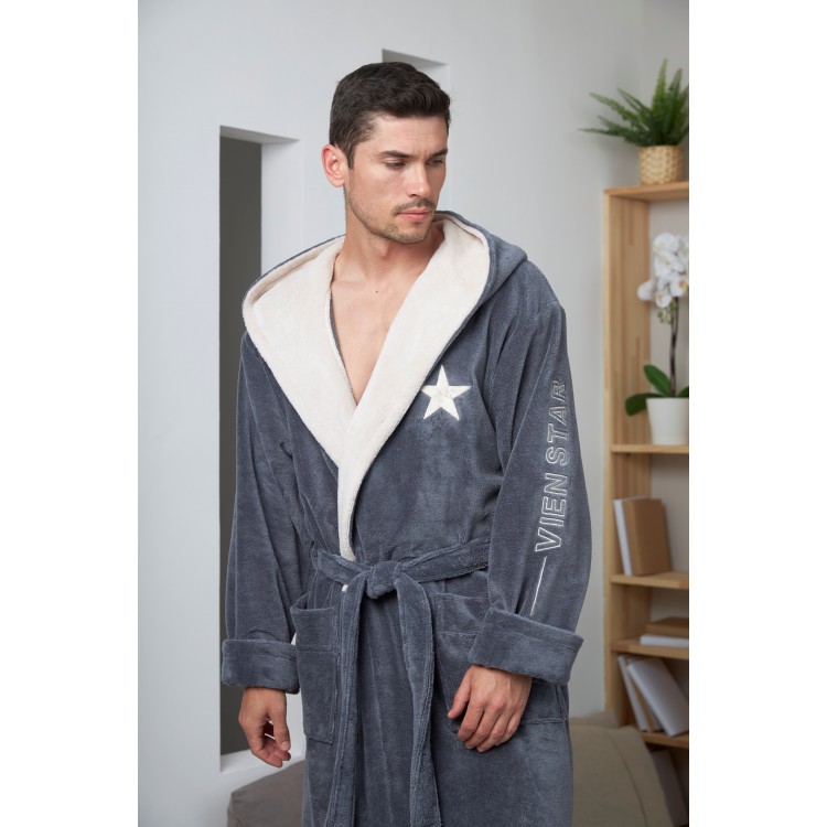 Спортивный мужской бамбуковый халат Vien Star-silver, Five Wien