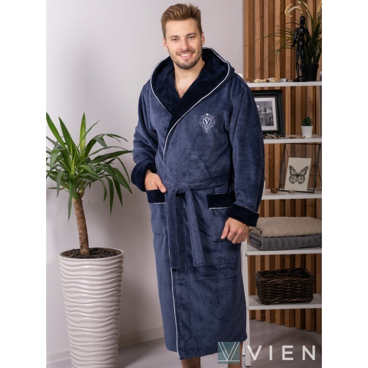 Халат мужской бамбуковый длинный с капюшоном Lucas-denim, Five Wien