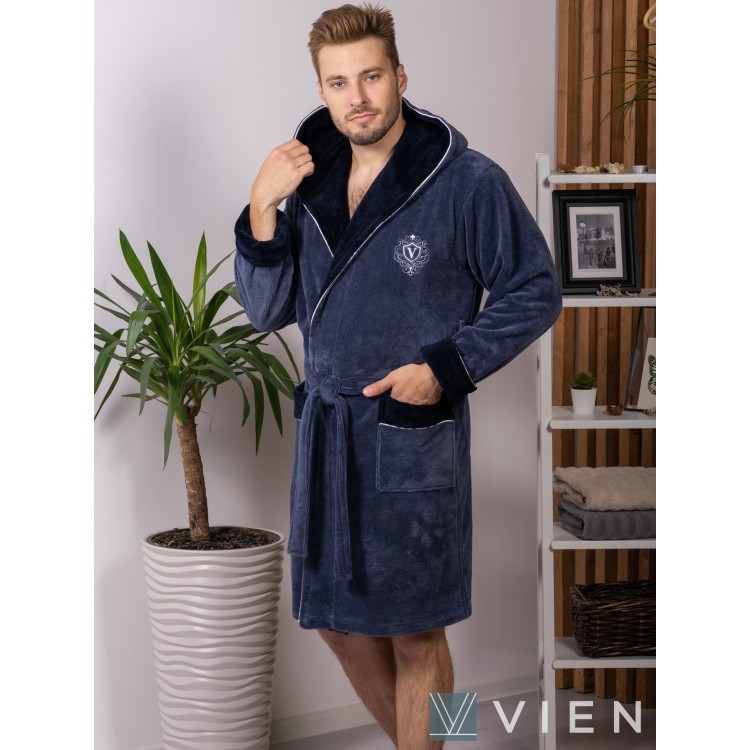 Халат мужской бамбуковый короткий с капюшоном Lucas-denim, Five Wien