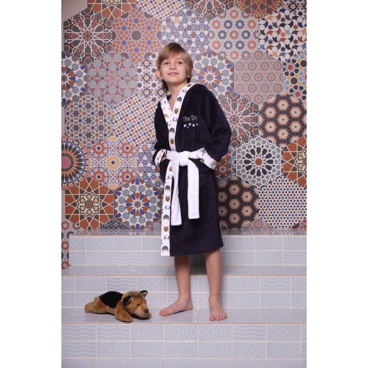 Детский хлопковый халат с капюшоном Puppy (Navy), Five Wien