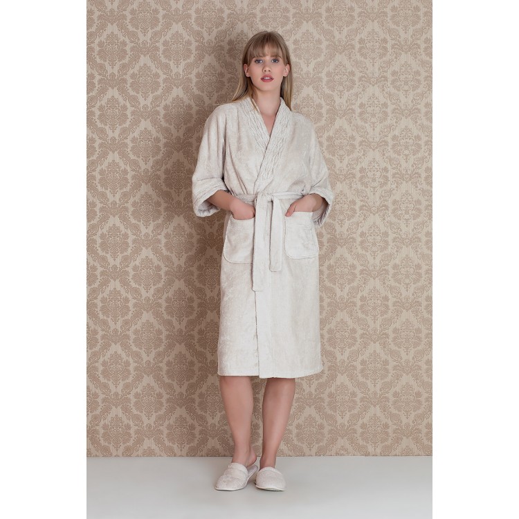 Женский домашний комплект халат+тапочки 17135-beige "Bamboo Maxi", Hays