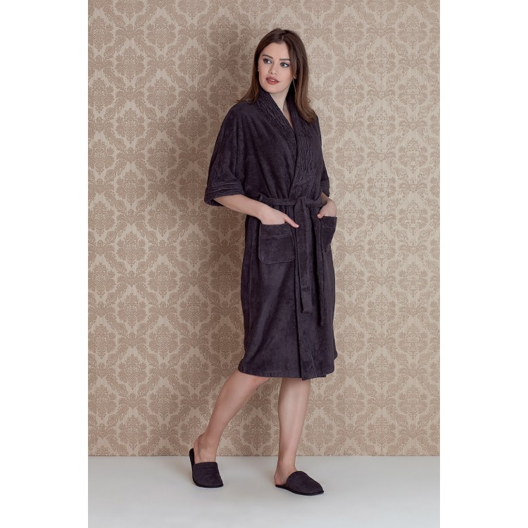 Женский домашний комплект халат+тапочки 17135-dark gray "Bamboo Maxi", Hays