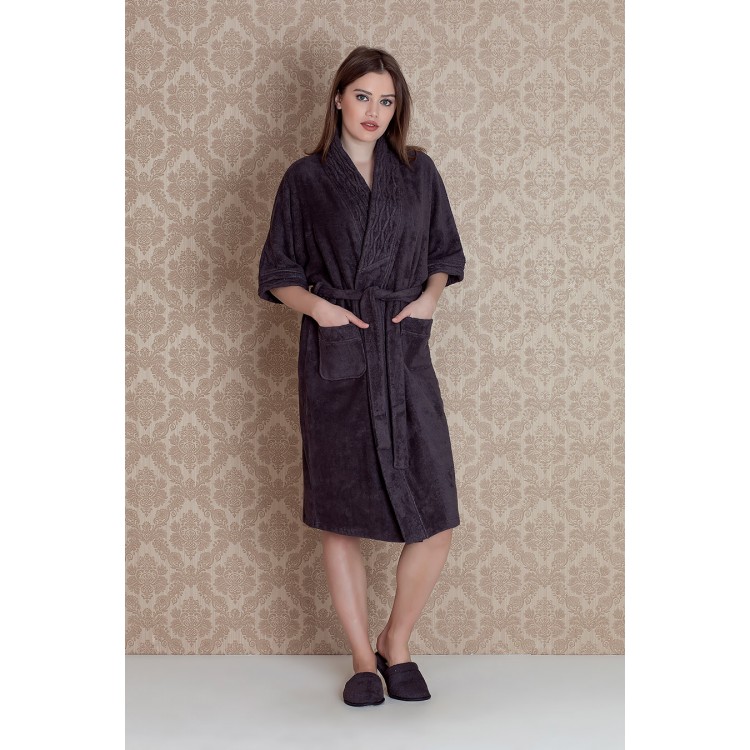 Женский домашний комплект халат+тапочки 17135-dark gray "Bamboo Maxi", Hays