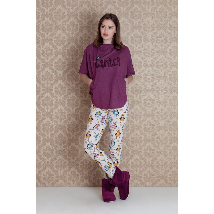 Женская хлопковая пижама с брюками 17018-eggplant "Pingua Pants", Hays