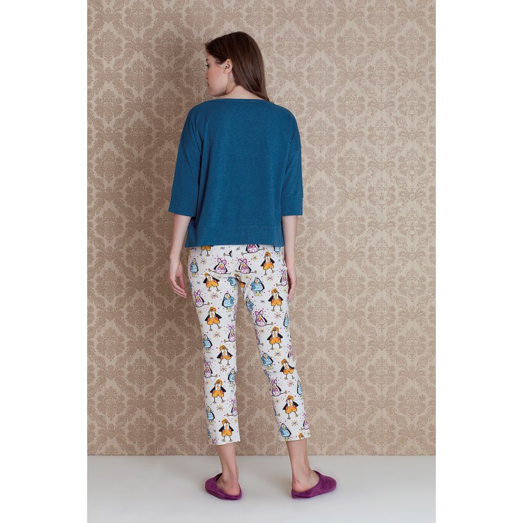 Женская хлопковая пижама с капри 17019-blue "PINGUA 3/4 SLEEVE PANTS", Hays