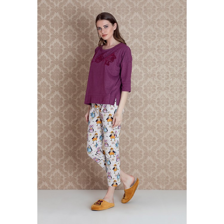 Женская хлопковая пижама с капри 17019-eggplant "PINGUA 3/4 SLEEVE PANTS", Hays