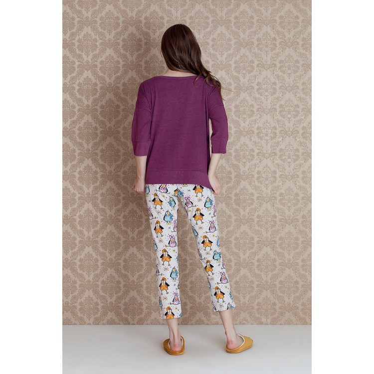 Женская хлопковая пижама с капри 17019-eggplant "PINGUA 3/4 SLEEVE PANTS", Hays