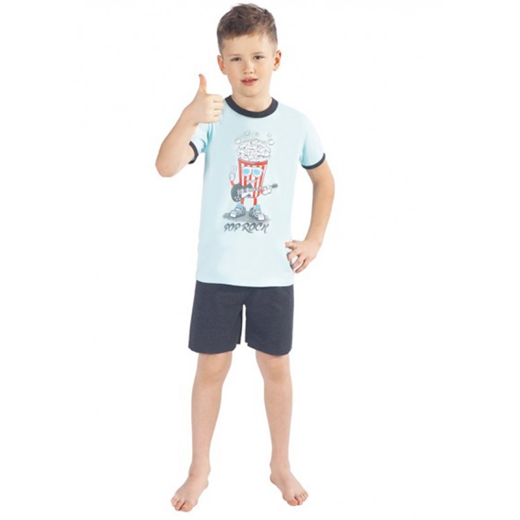 Детская хлопковая пижама для мальчиков AKSON-turquoise/gray for children, Italian Fashion