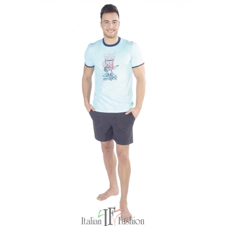 Мужская хлопковая пижама с шортами AKSON-turquoise/gray, Italian Fashion