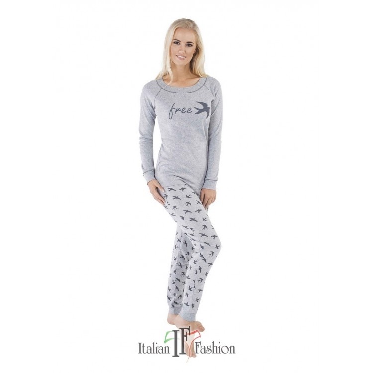 Женская хлопковая пижама с брюками CLEO-1 gray, Italian Fashion