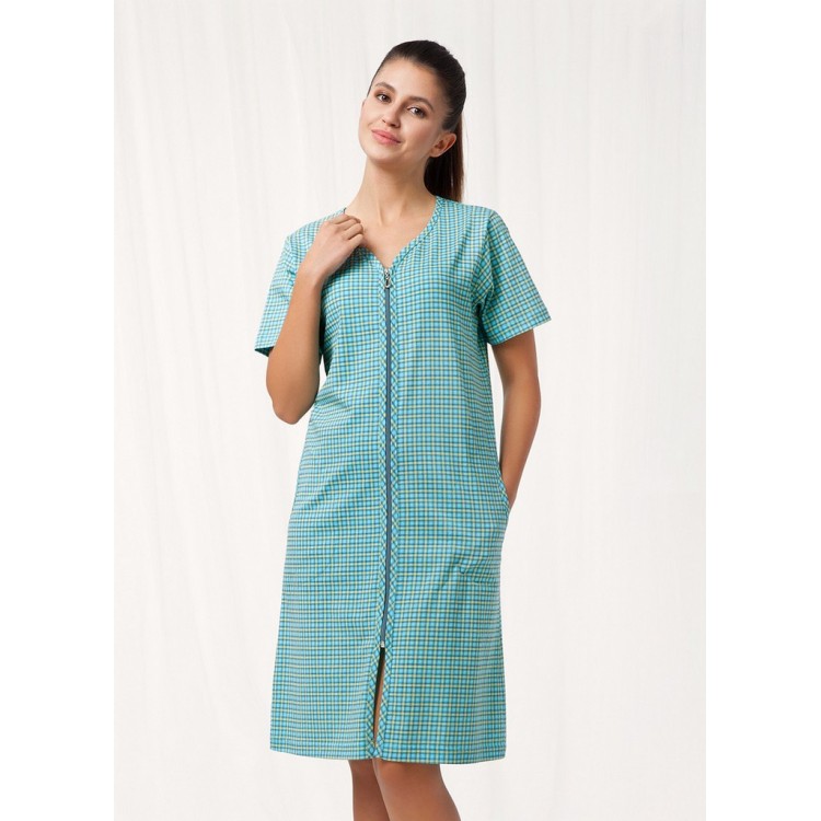 Халат женский хлопковый на молнии 354 - turquoise, LUNA