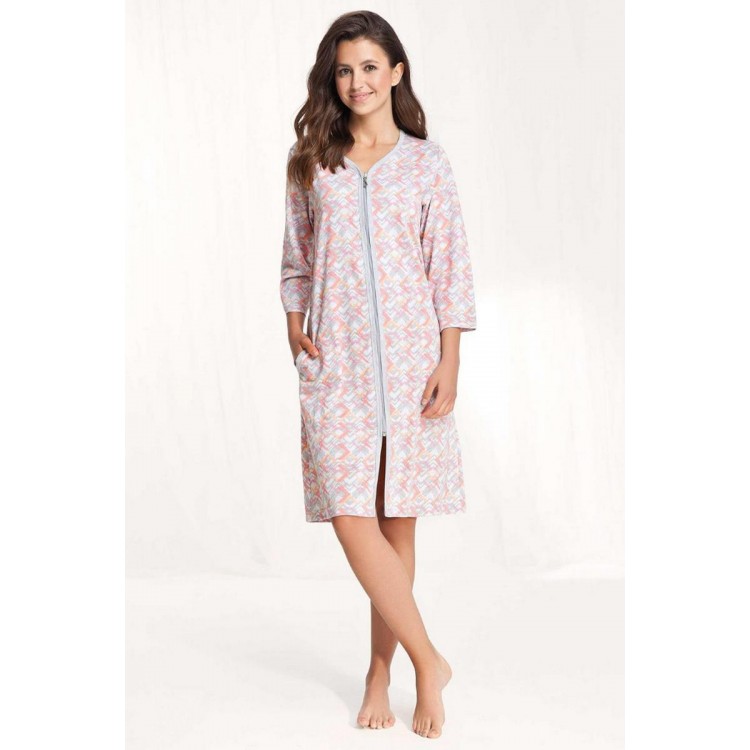 Женский хлопковый халат на молнии 362 grey/pink, LUNA