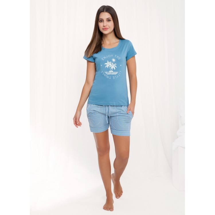 Хлопковая пижама женская с шортами 472 - blue, LUNA
