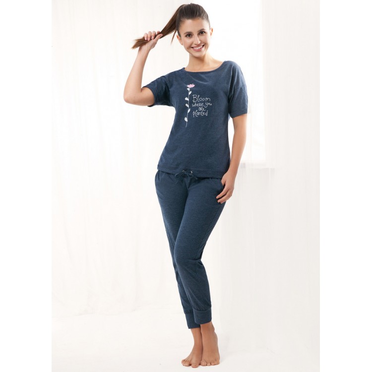 Трикотажная пижама женская с брюками 479 - blue, LUNA