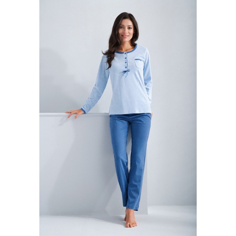 Женская хлопковая пижама с брюками 592-azure/blue, LUNA