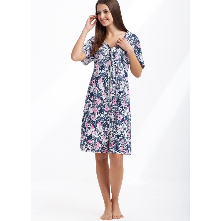 Хлопковый халат на молнии 354-blue/pink, LUNA