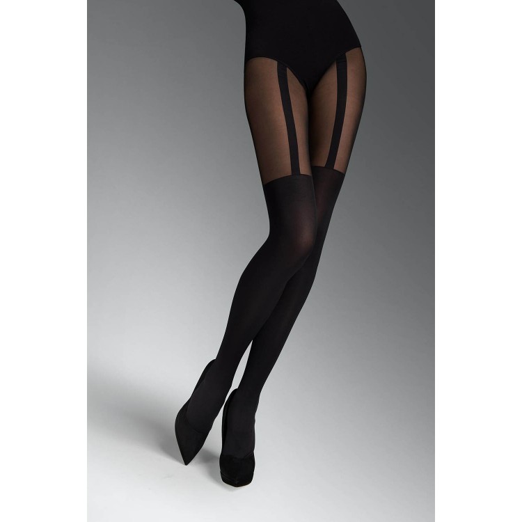Колготки фантазийные с имитацией чулок Zazu Line Nero, MARILYN