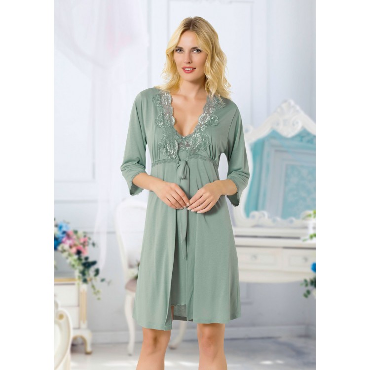 Женский домашний комплект сорочка+халат 7507 Green, Mariposa