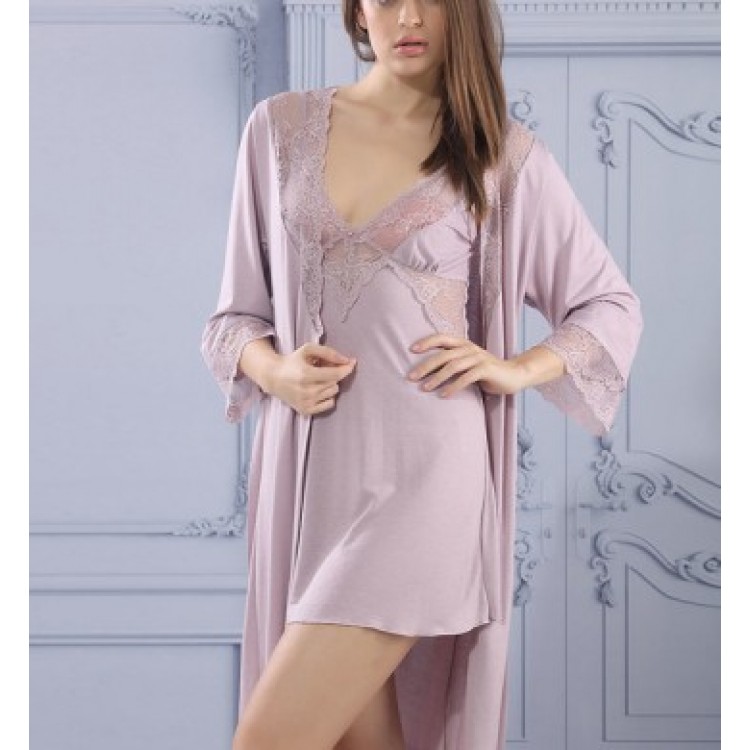 Женский домашний комплект сорочка+пеньюар 7514 lilac, Mariposa