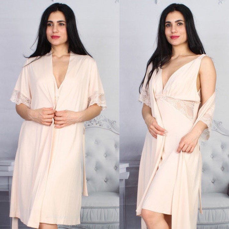 Женский домашний комплект сорочка+пеньюар 7501-beige, Mariposa