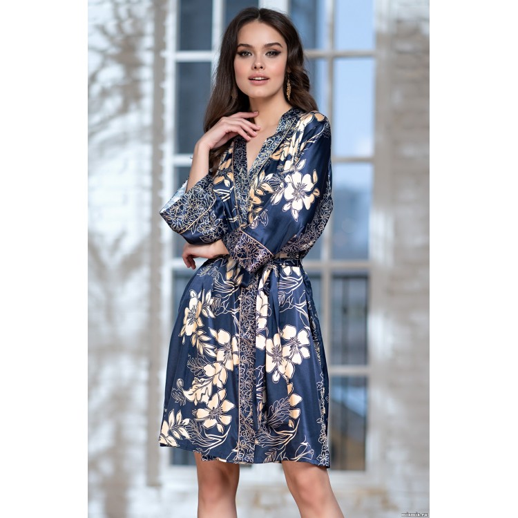 Короткий атласный халат 8443-blue, Mia-Amore
