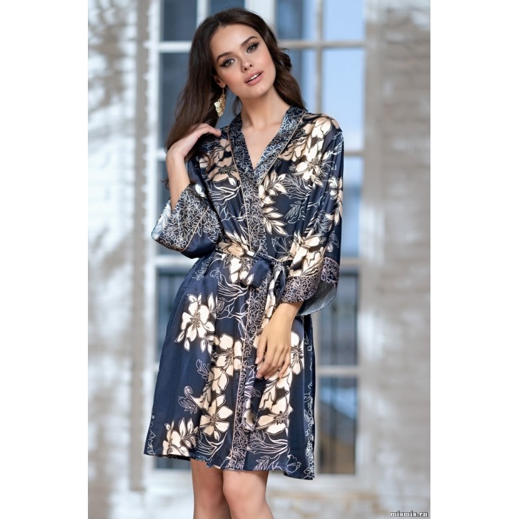 Короткий атласный халат 8443-blue, Mia-Amore