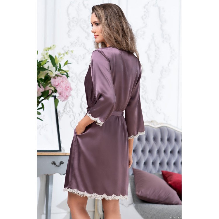 Шелковый женский халат 3683 plum, Mia-Amore Шелковый женский халат 3683 plum, Mia-Amore
