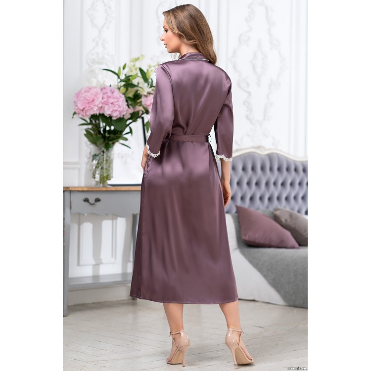 Длинный шелковый халат женский 3689 plum, Mia-Amore Длинный шелковый халат женский 3689 plum, Mia-Amore