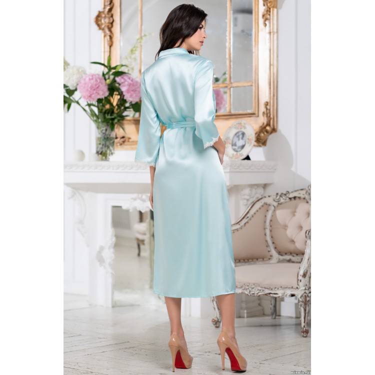 Длинный шелковый халат женский 3689 azure, Mia-Amore