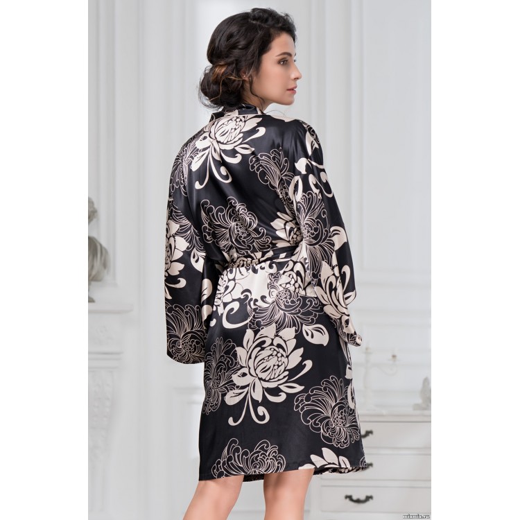 Женский атласный халат-кимоно 8444-black, Mia-Amore