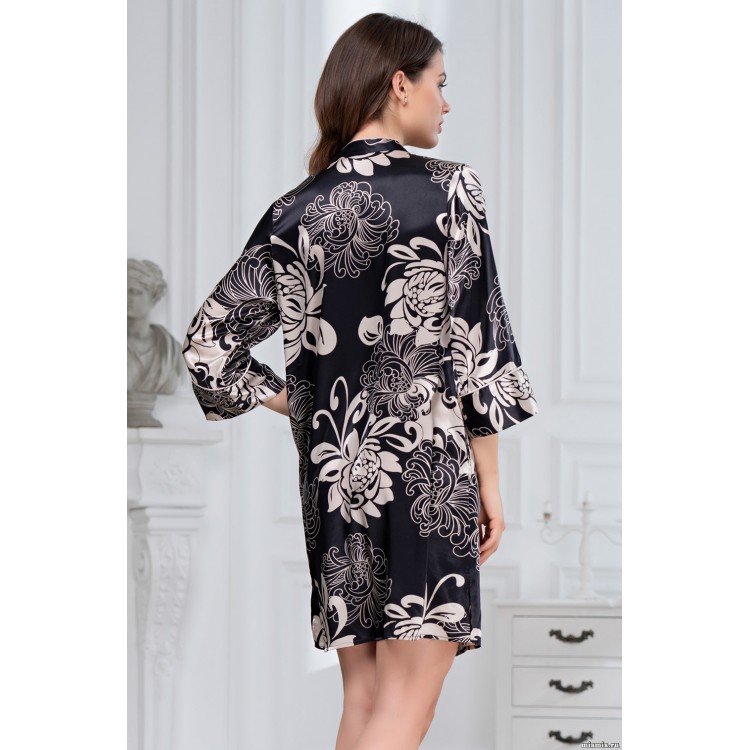 Женский атласный халат-рубашка 8447-black, Mia-Amore