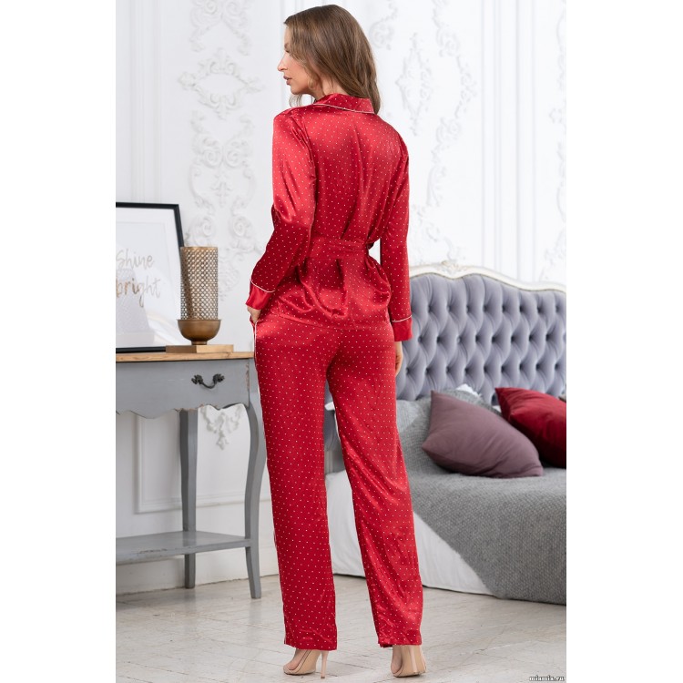Женская атласная пижама с брюками 8706 - red, Mia-Amore