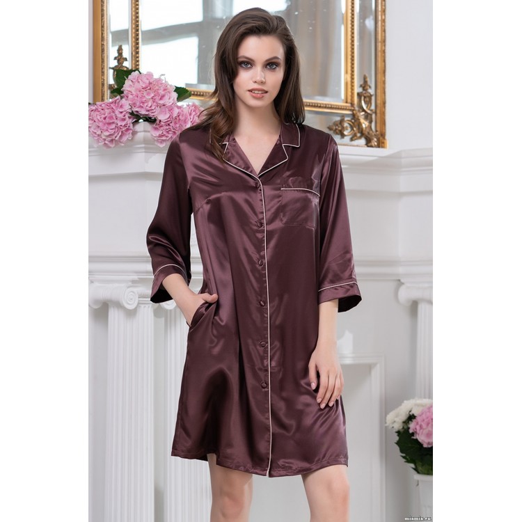 Рубашка женская домашняя атласная 8737 - chokolad, Mia-Amore