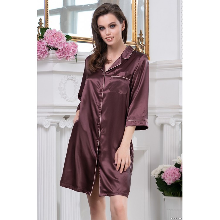Рубашка женская домашняя атласная 8737 - chokolad, Mia-Amore
