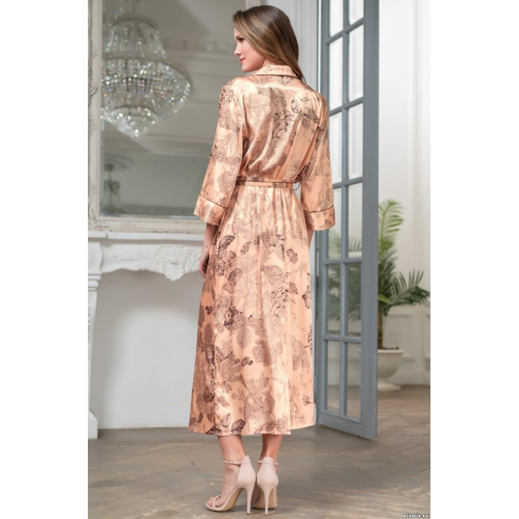 Длинный шелковый халат на пуговицах 3439 tea rose, Mia-Amore Длинный шелковый халат на пуговицах 3439 tea rose, Mia-Amore