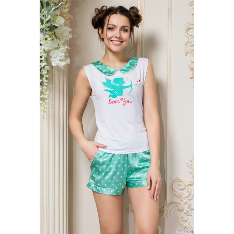 Зеленая женская пижама с шортами 8022-green, Mia-Amore