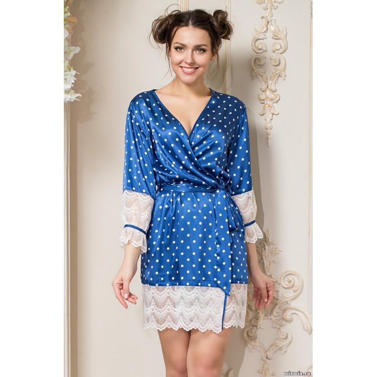 Синий женский атласный халат 8023-blue, Mia-Amore