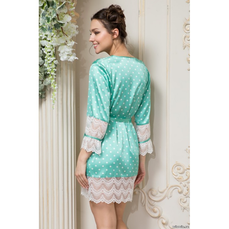 Зеленый женский атласный халат 8023-green, Mia-Amore