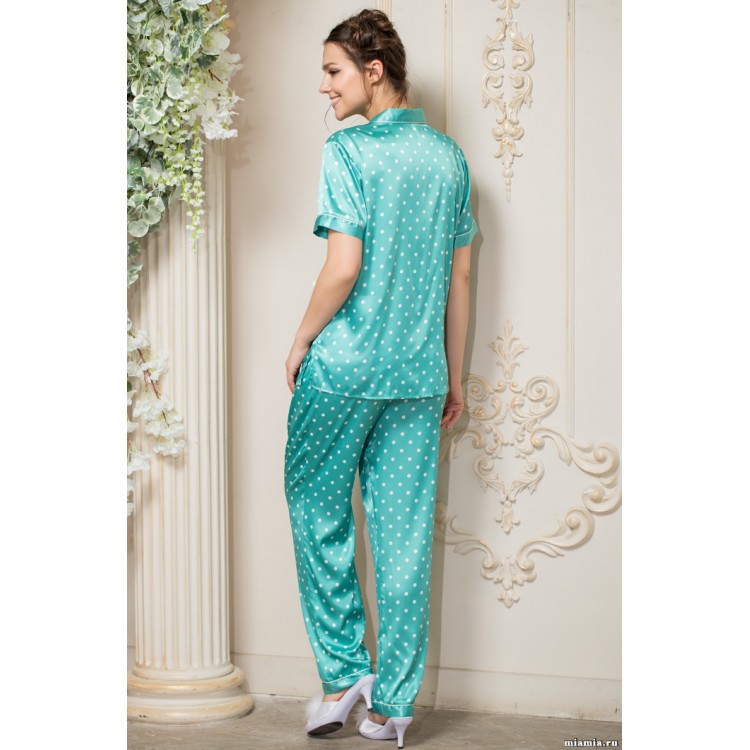 Женская атласная пижама с брюками 8026-green, Mia-Amore