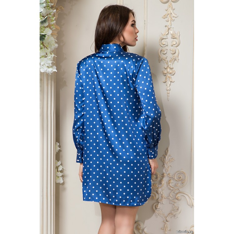 Синяя женская атласная рубашка 8027-blue, Mia-Amore