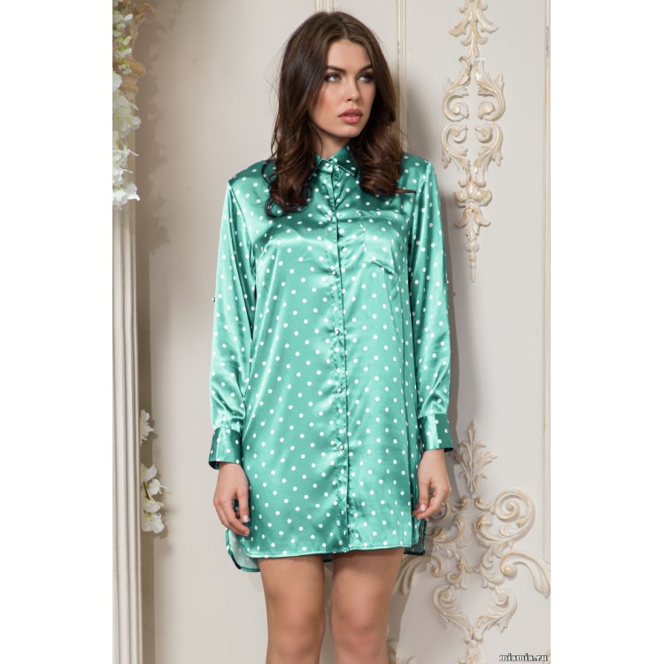 Зеленая женская атласная рубашка 8027-green, Mia-Amore