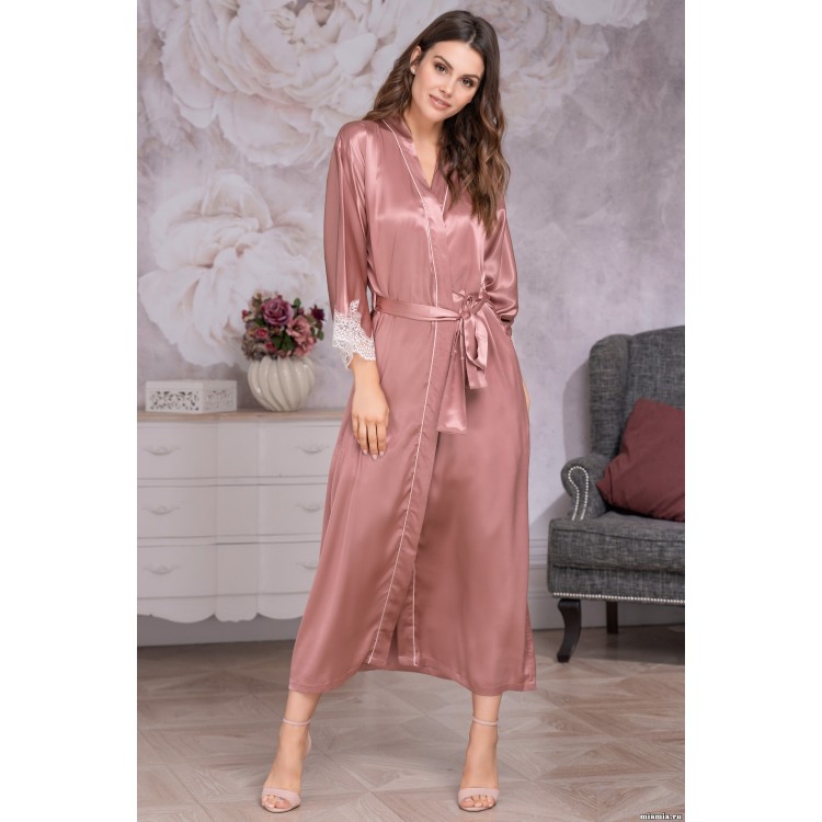 Длинный шелковый халат 3449-tea rose, Mia-Amore
