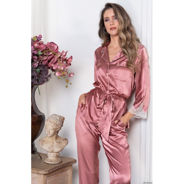 Женский комплект домашний шелковый с брюками 3546 rosa, Mia-Amore