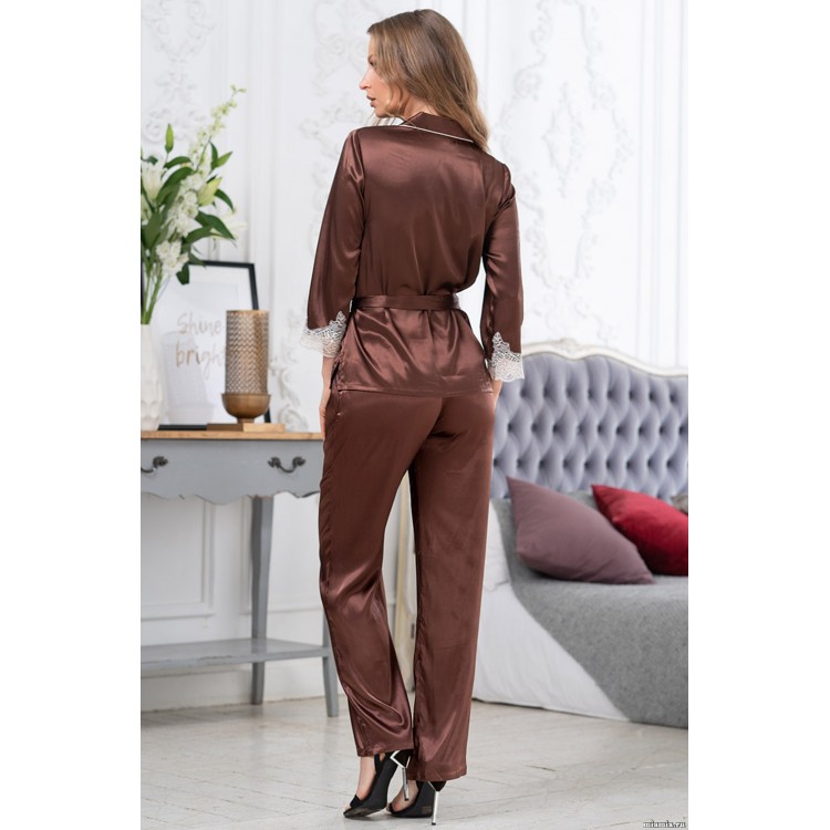 Пижама женская шелковая с брюками 3156 chocolad, Mia-Amore