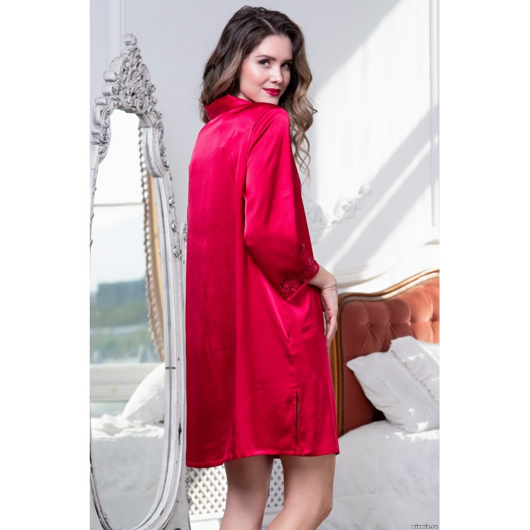 Женская атласная рубашка-халат 8587 red, Mia-Amore