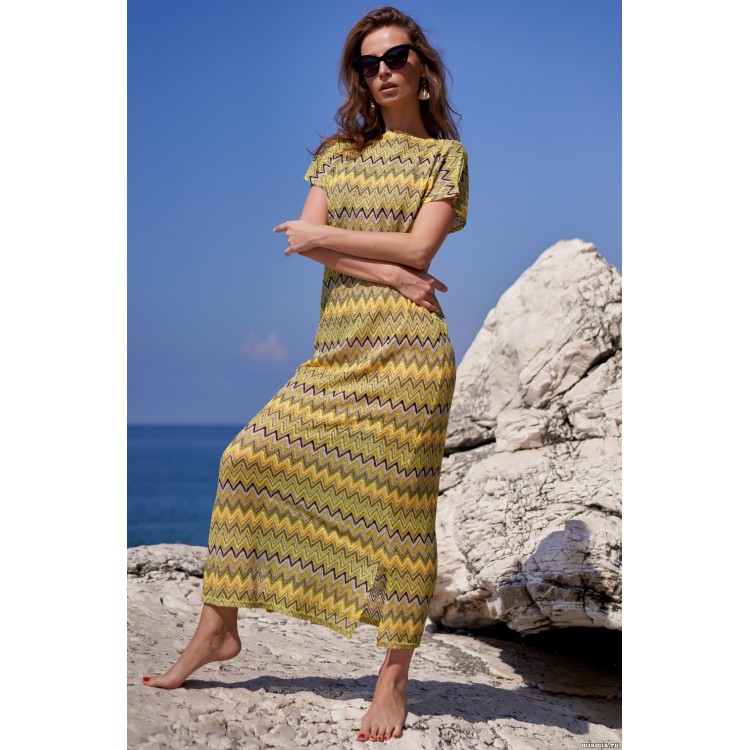 Женская пляжная длинная туника 8244-yellow, Mia-Amore