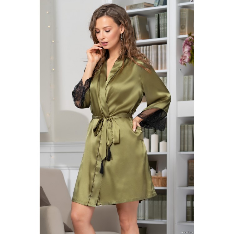 Женский шелковый халат 3643 olives, Mia-Amore