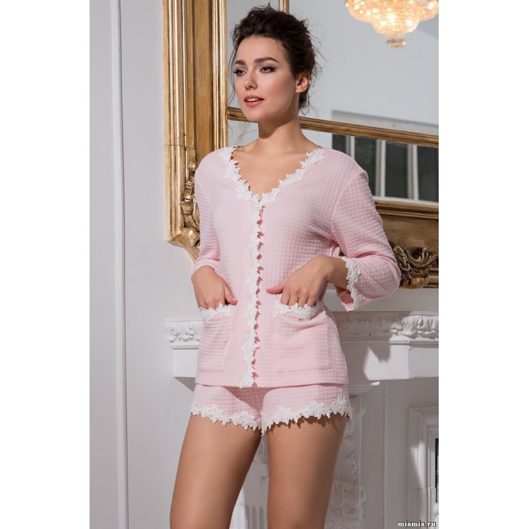 Розовая хлопковая пижама с шортами 6362, Mia-Amore