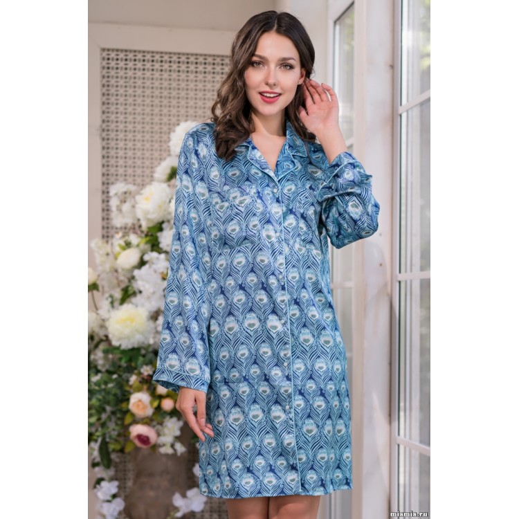 Рубашка-халат шелковая 3245 blue, Mia-Amore
